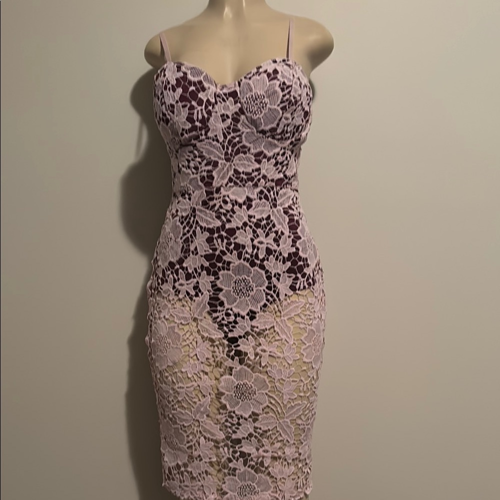 Charlotte Russe Pink Lace Bodycon Midi Dress size M